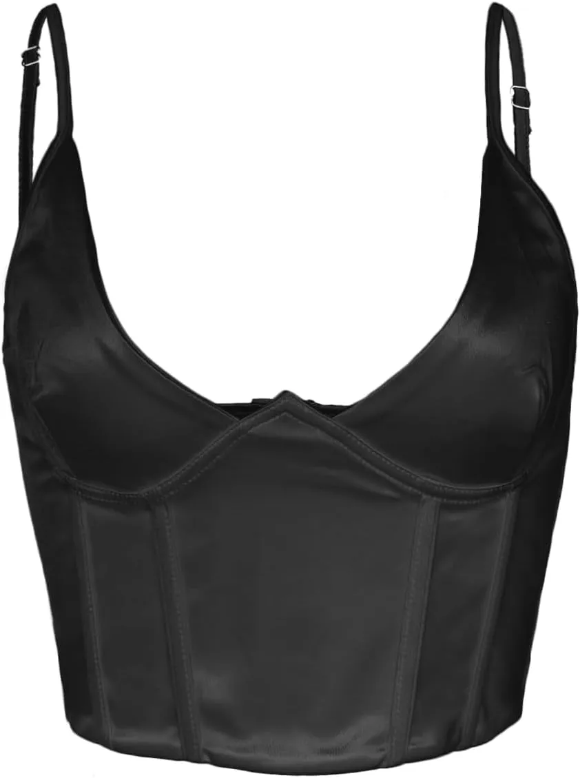 Womens Crop Tops Sexy V Neck Spaghetti Strap Sleeveless Crop Bustier Slim Fit Going Out Party Club Crop Camis Tops
