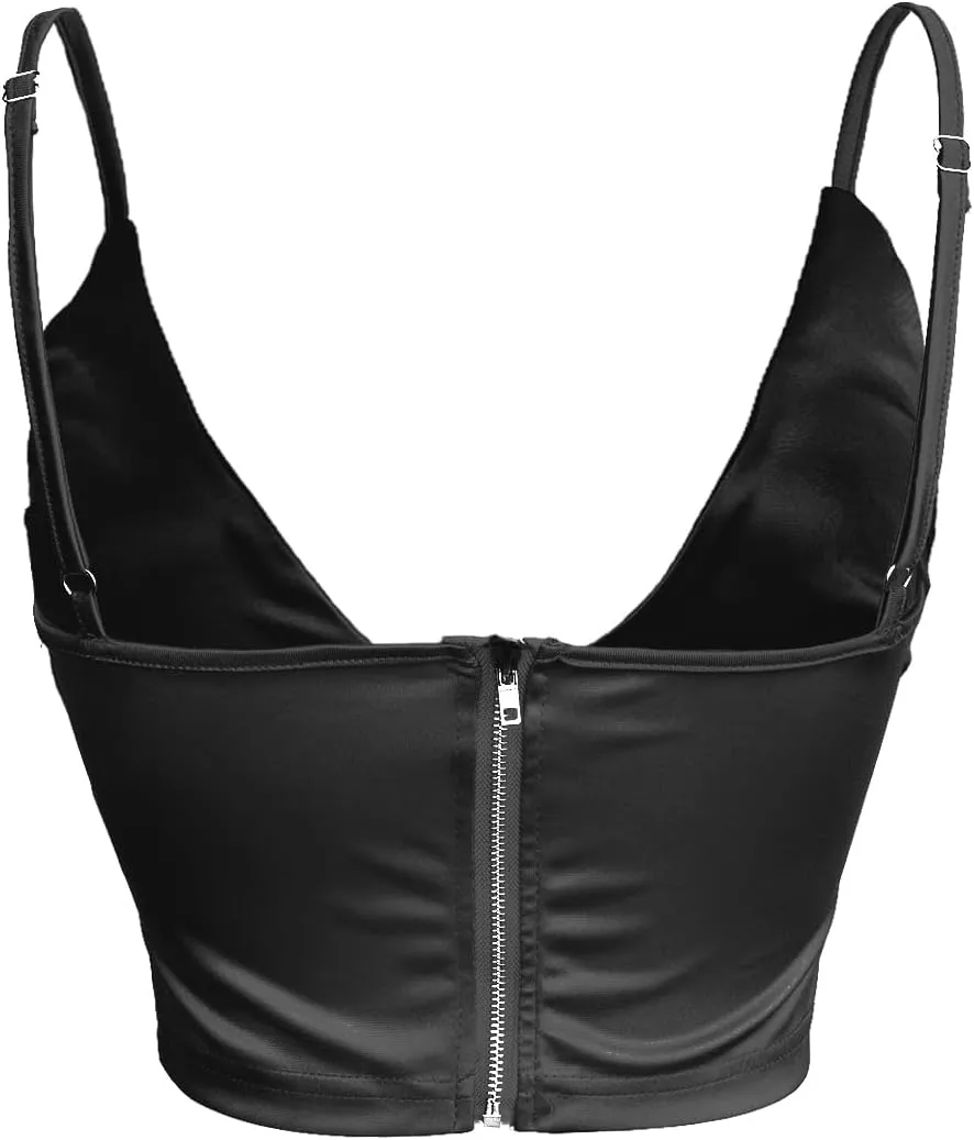 Womens Crop Tops Sexy V Neck Spaghetti Strap Sleeveless Crop Bustier Slim Fit Going Out Party Club Crop Camis Tops