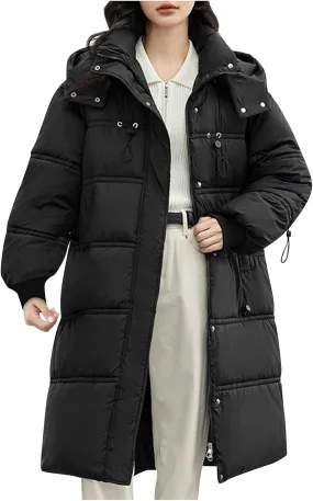 Women's Long Winter Coats Thicken Long Sleeve Puffer Coats Hooded Quilted Jackets Down Parkas Outerwear With Pockets