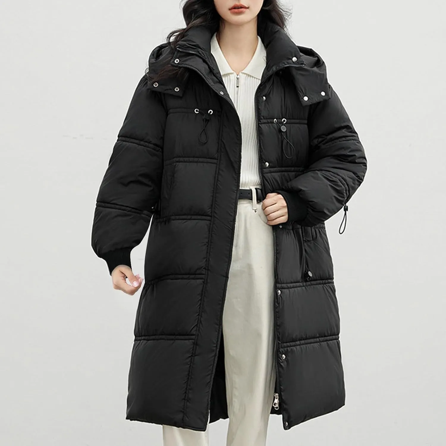Women's Long Winter Coats Thicken Long Sleeve Puffer Coats Hooded Quilted Jackets Down Parkas Outerwear With Pockets