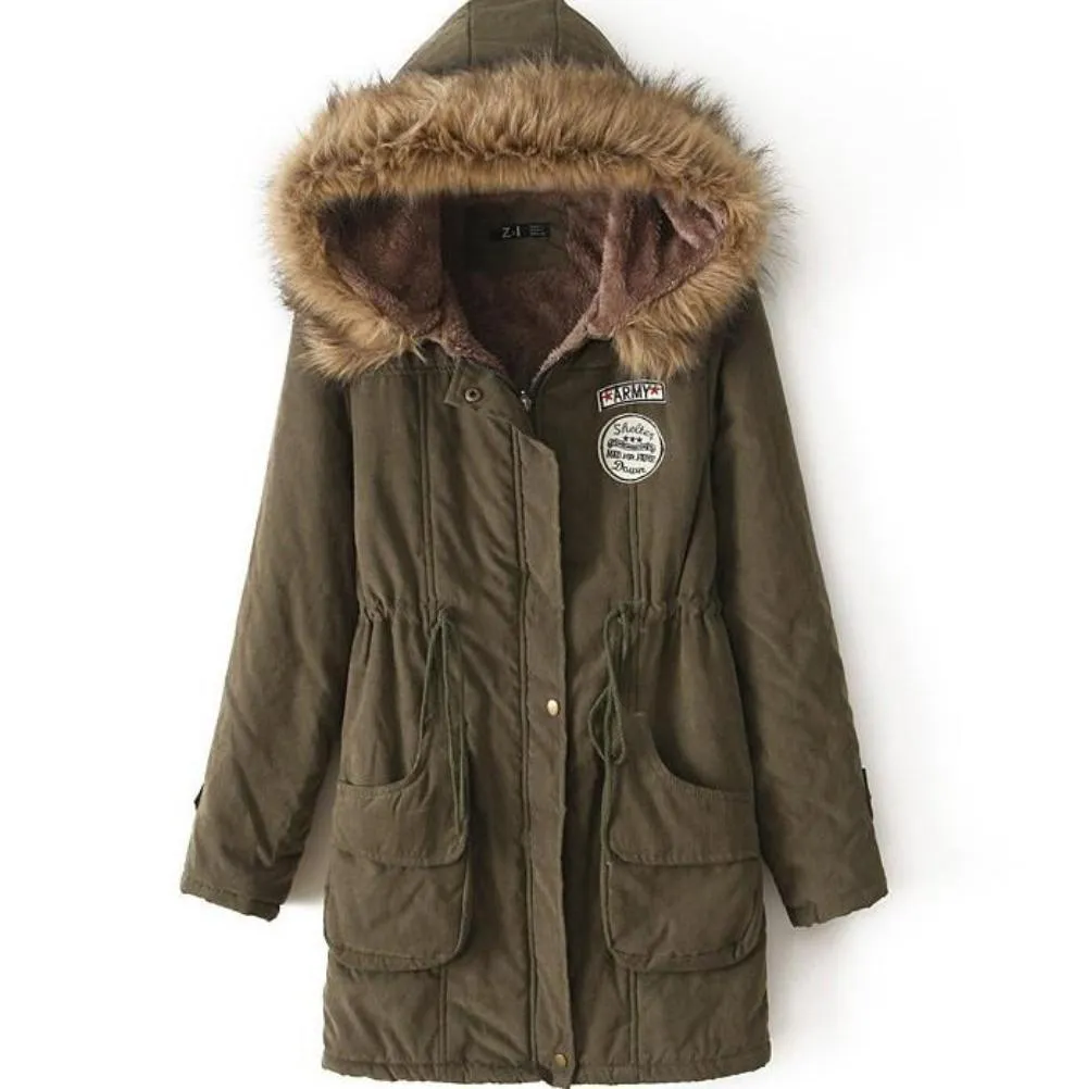 Womens Military Jacket with Inner Fur