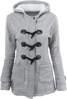 Womens Sherpa Lined Jacket Fashion Horn Button Fleece Thicken Parka Coat with Hood Winter Outdoor Warm Puffer Down