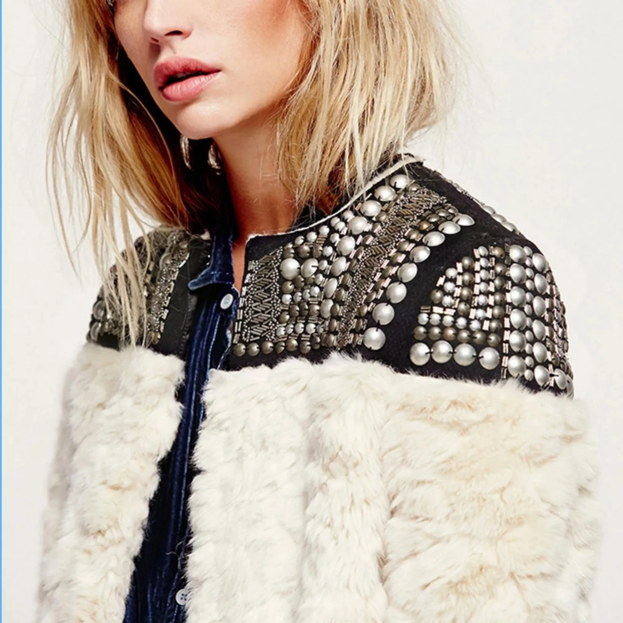 Women's Winter Faux Fur Long-Sleeved Coat With Rivets
