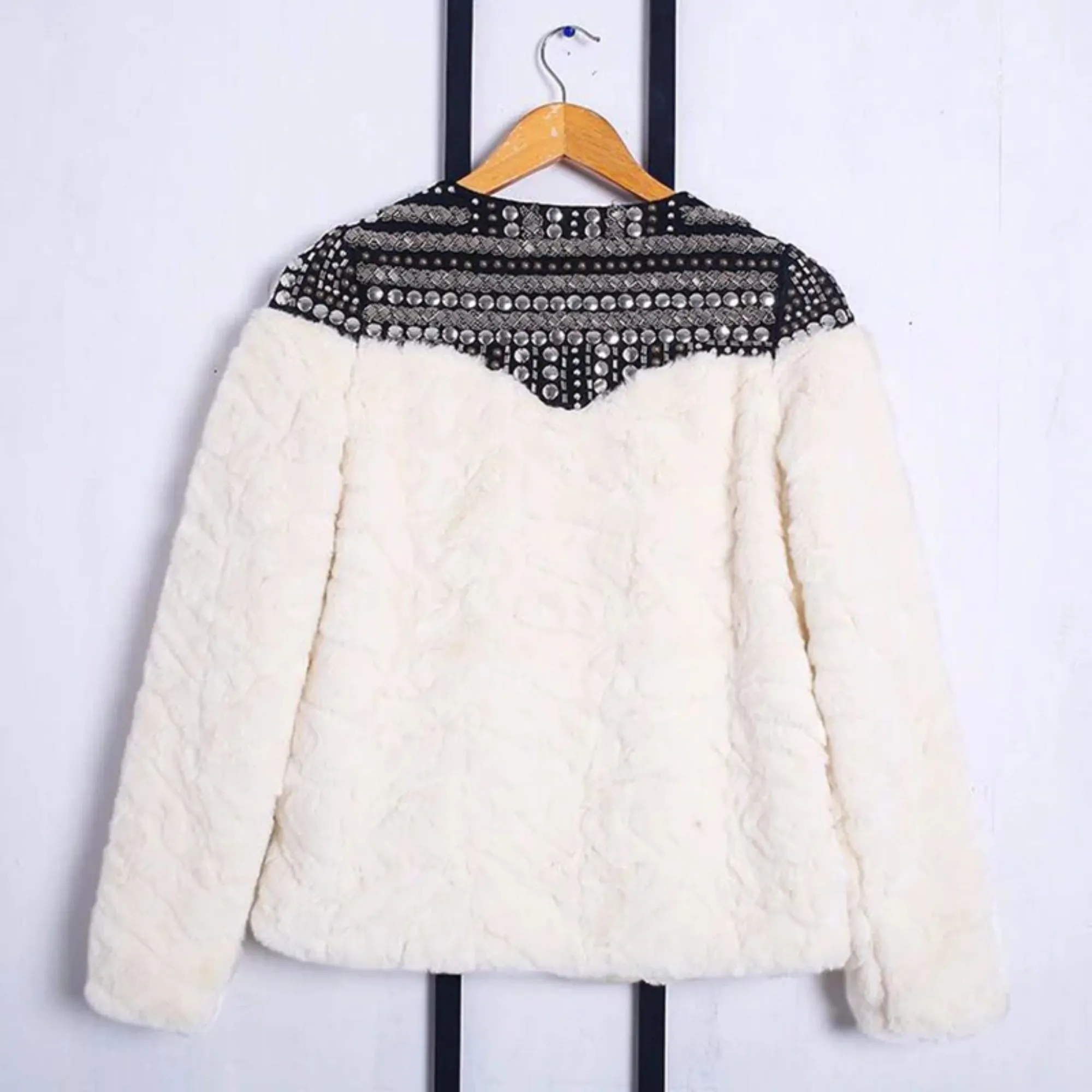 Women's Winter Faux Fur Long-Sleeved Coat With Rivets