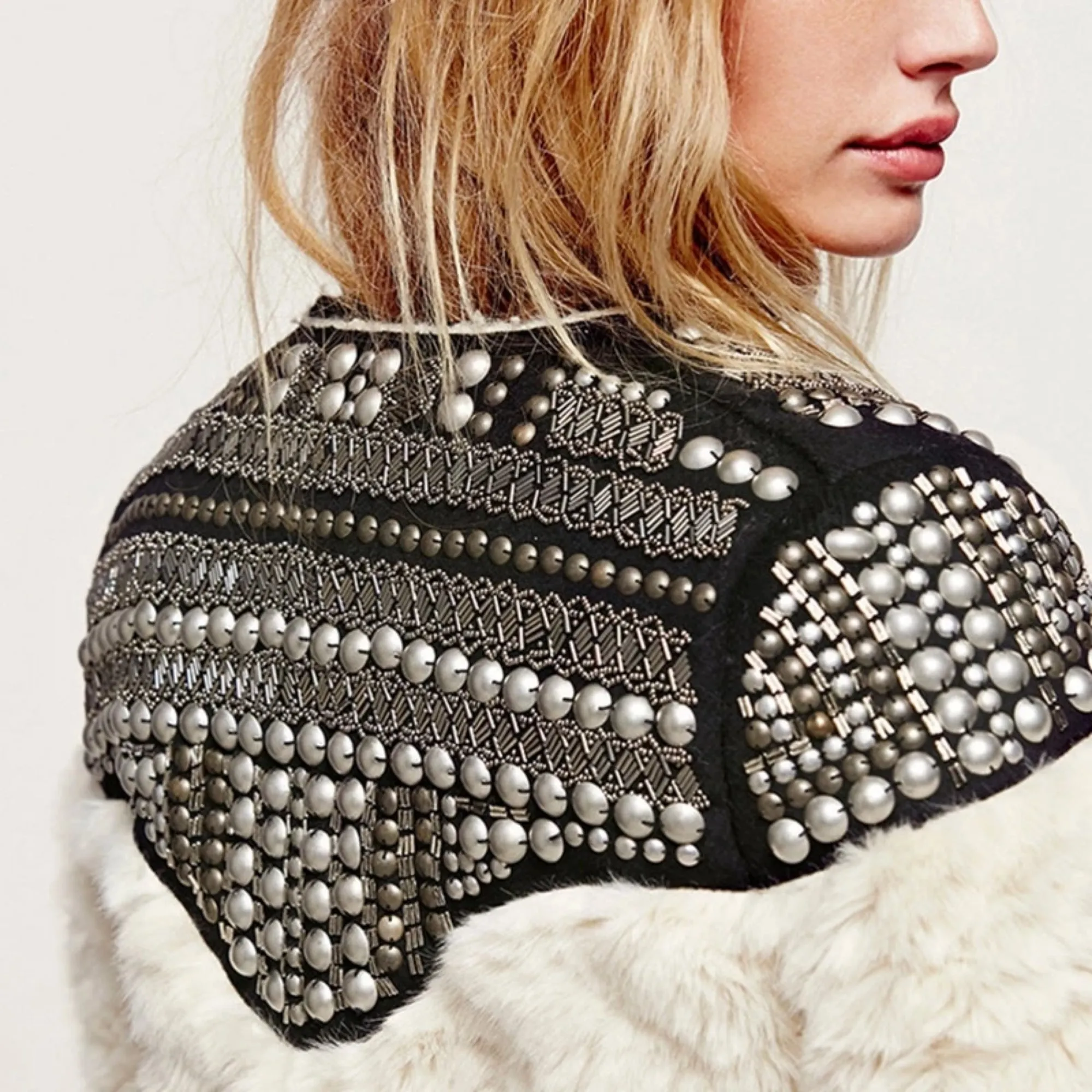 Women's Winter Faux Fur Long-Sleeved Coat With Rivets