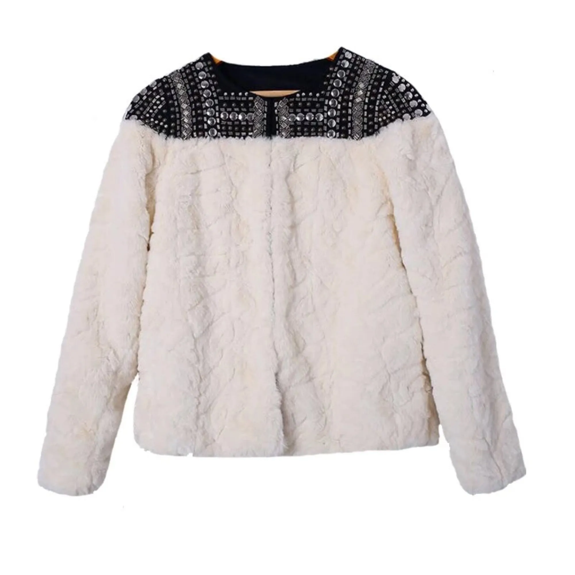 Women's Winter Faux Fur Long-Sleeved Coat With Rivets